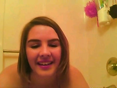 Funny girl dildoing in bathroom