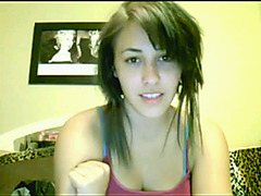 Busty brunette fingering on webcam